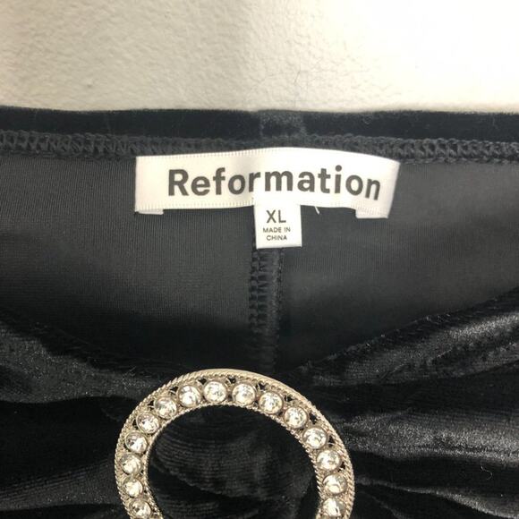 Reformation Lantern Velvet Midi Dress Embellished Cutout Bardot Off the Shoulder - Picture 6 of 12